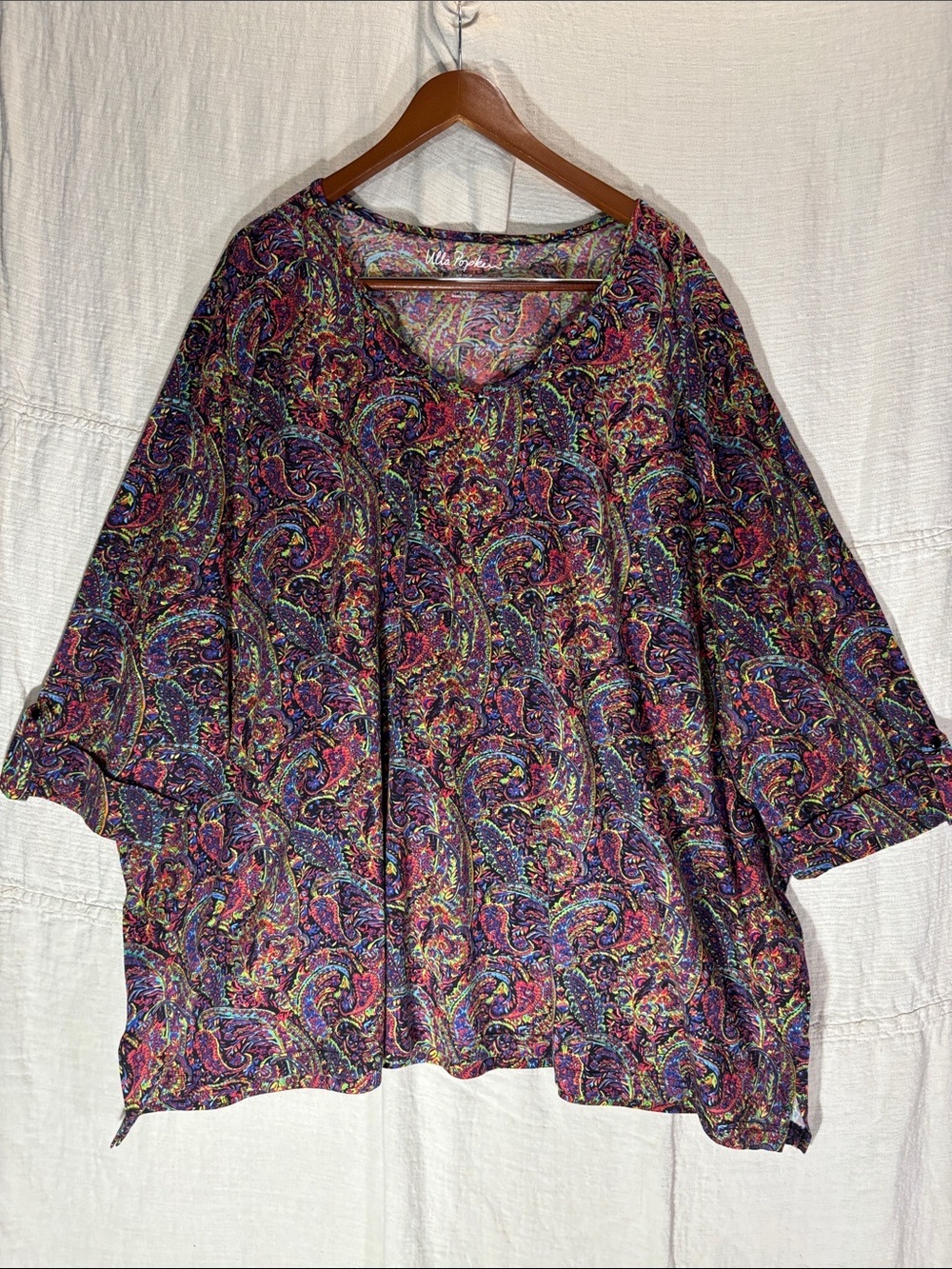 Ulla Popken Plus Size Tunic Top 5X 6X Boho Paisley 100% Cotton Oversized V-Neck